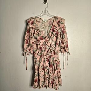 NEW Yumi Kim Hailey Floral Tiered Mini Dress In Fortune Teller Blush L Coquette